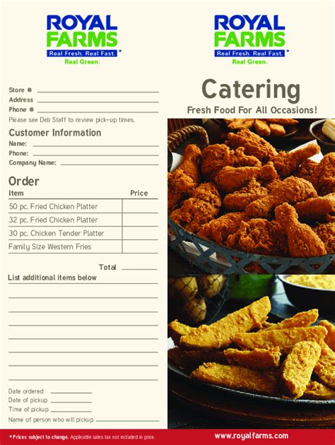 Accepting DoorDash orders until All day. . Royal farms catering